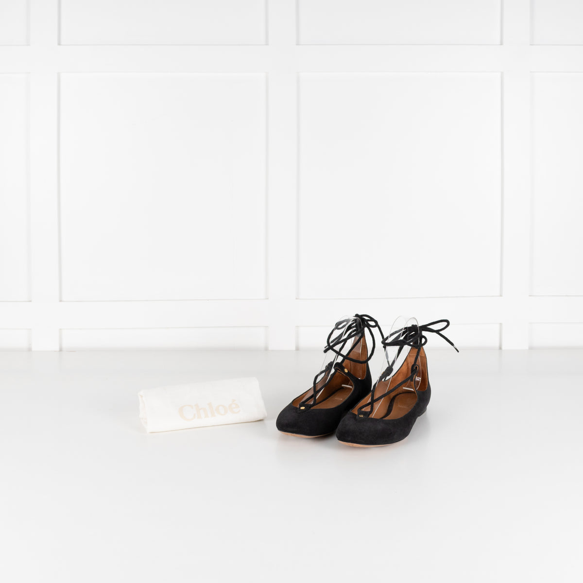 Chloe Black Suede Strappy Flat Ballet Pumps