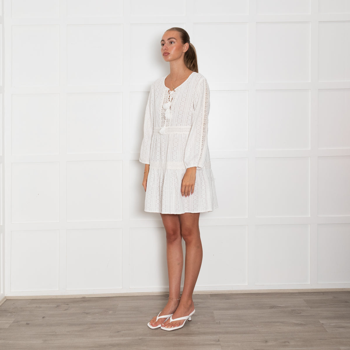 Melissa Odabash Cream Embroidery Short Kaftan Dress
