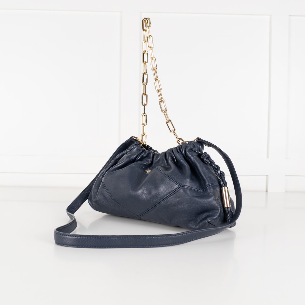 Ba&sh Navy Mini June Leather Crossbody Bag