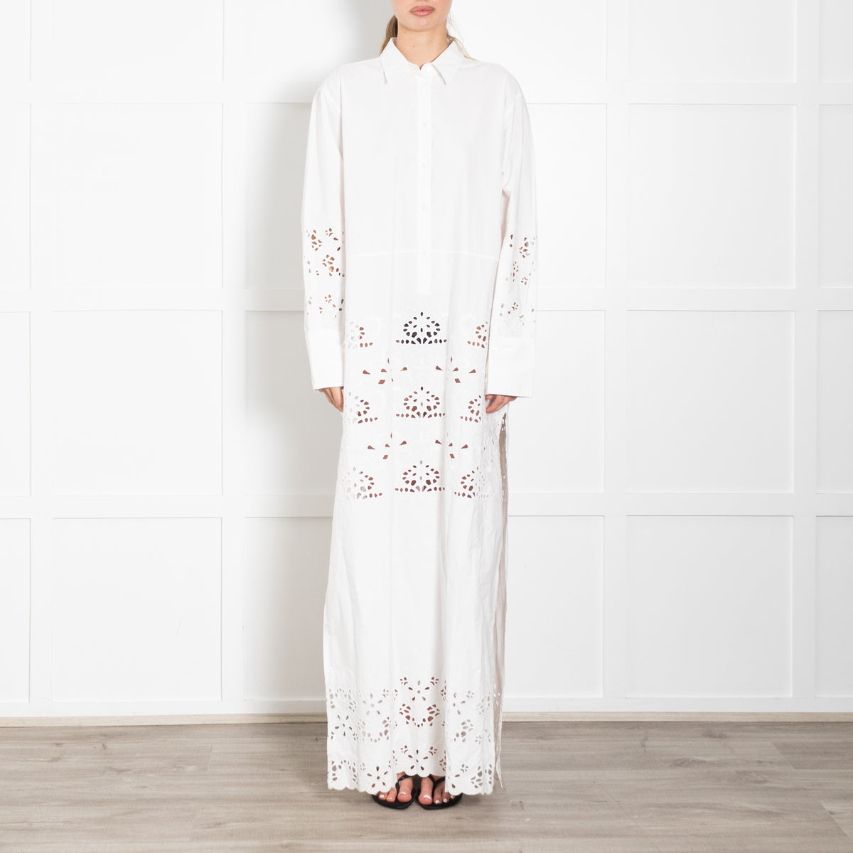 Nili Lotan Louanne White Lazer Cut Long Dress