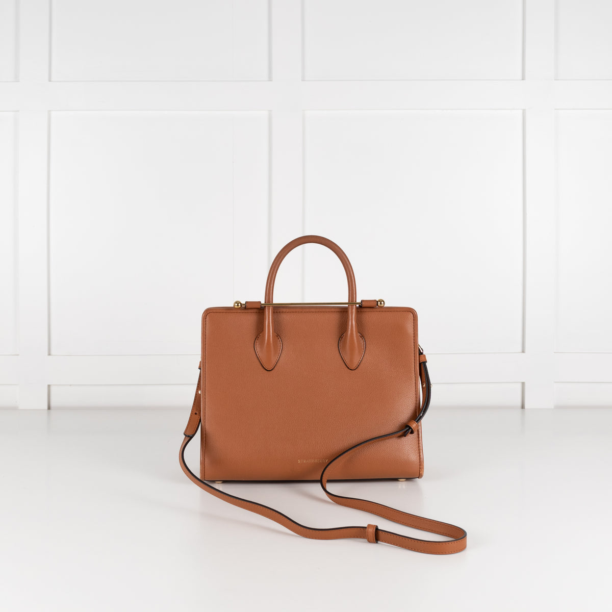 Strathberry Tan Leather Gold Bar Handbag