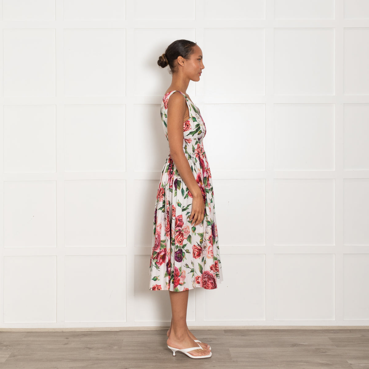 Dolce & Gabbana White Red Rose Cotton Sleeveless Dress