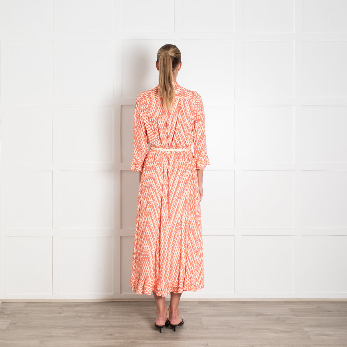Dea Kudibal Orange Vibrant Retro Print Maxi Shirt Dress With Rope Tie