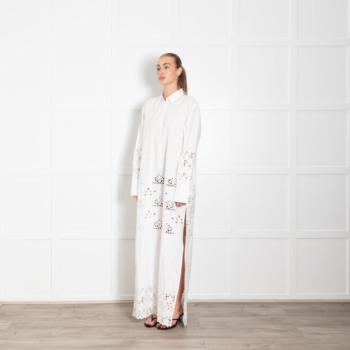 Nili Lotan Louanne White Lazer Cut Long Dress