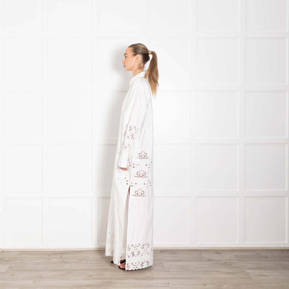 Nili Lotan Louanne White Lazer Cut Long Dress