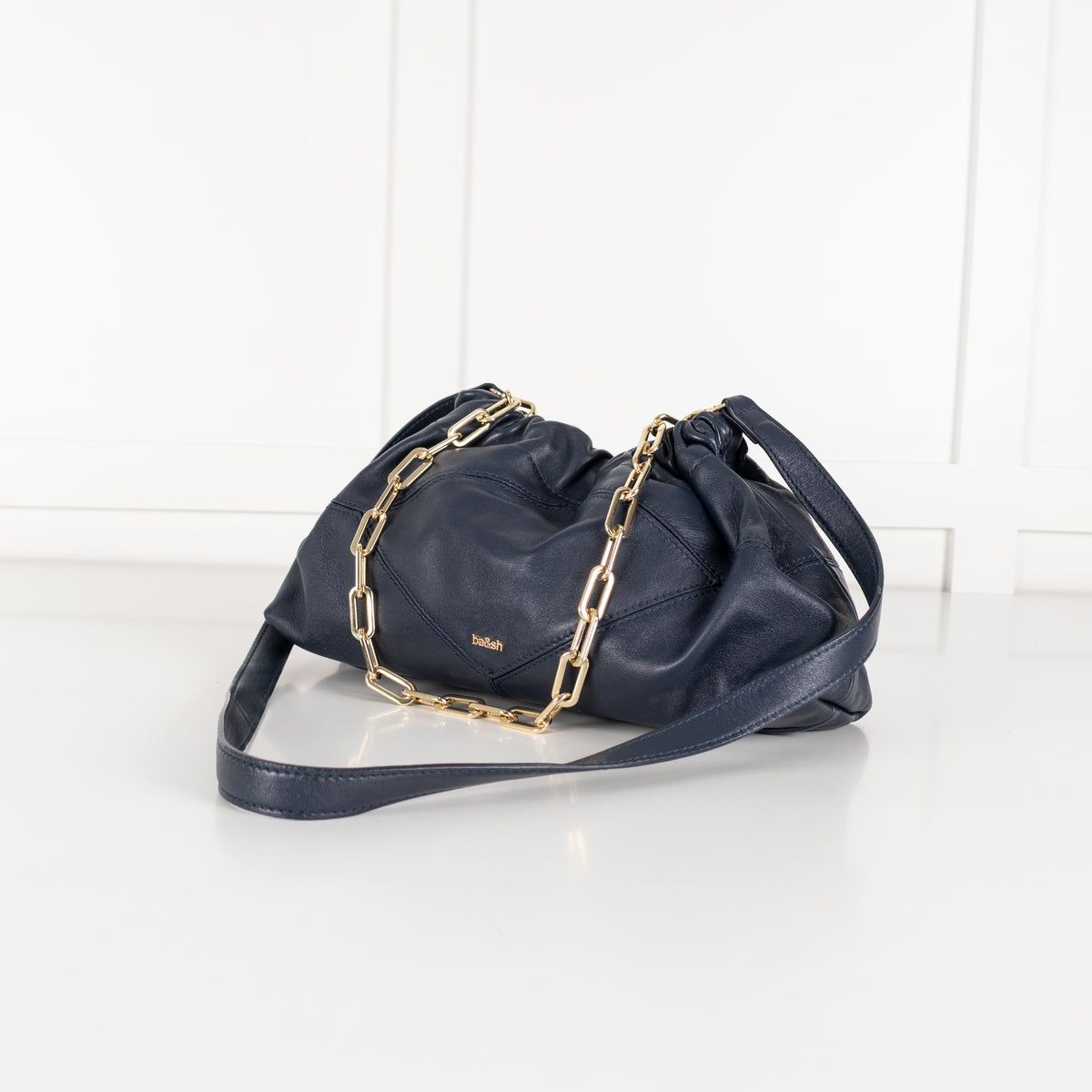 Ba&sh Navy Mini June Leather Crossbody Bag