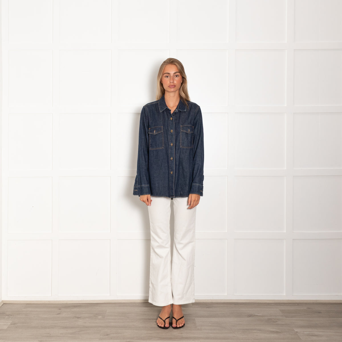 By Iris Dark Navy Blue Denim Long Shirt