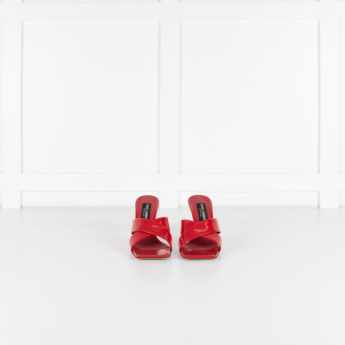 Dolce & Gabbana Red Patent Leather Mules With Gold Monogram Heel