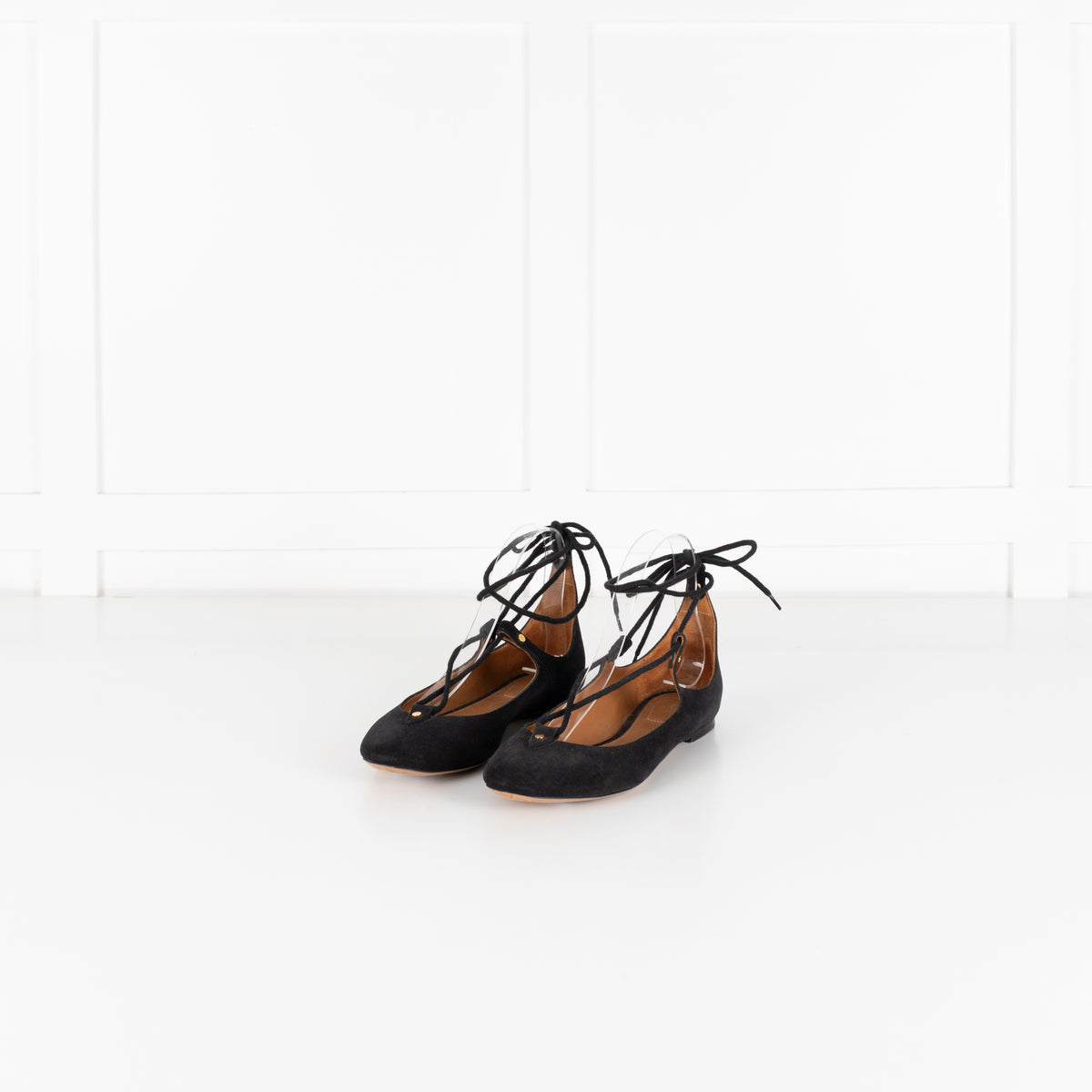 Chloe Black Suede Strappy Flat Ballet Pumps