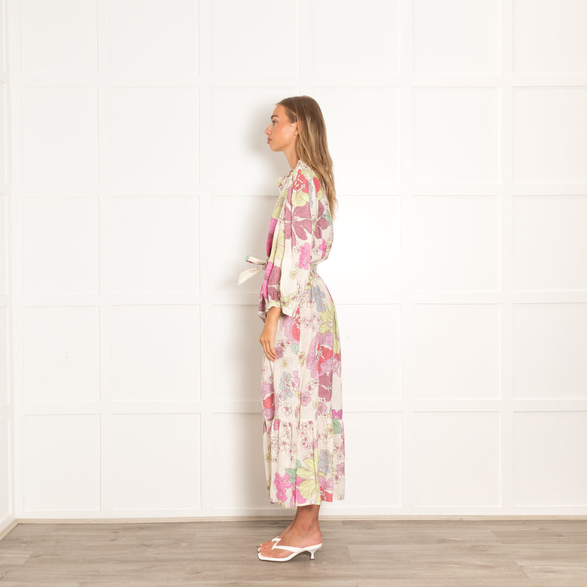 Dea Kudibal Cream Lilac Floral Linen Belted Dress