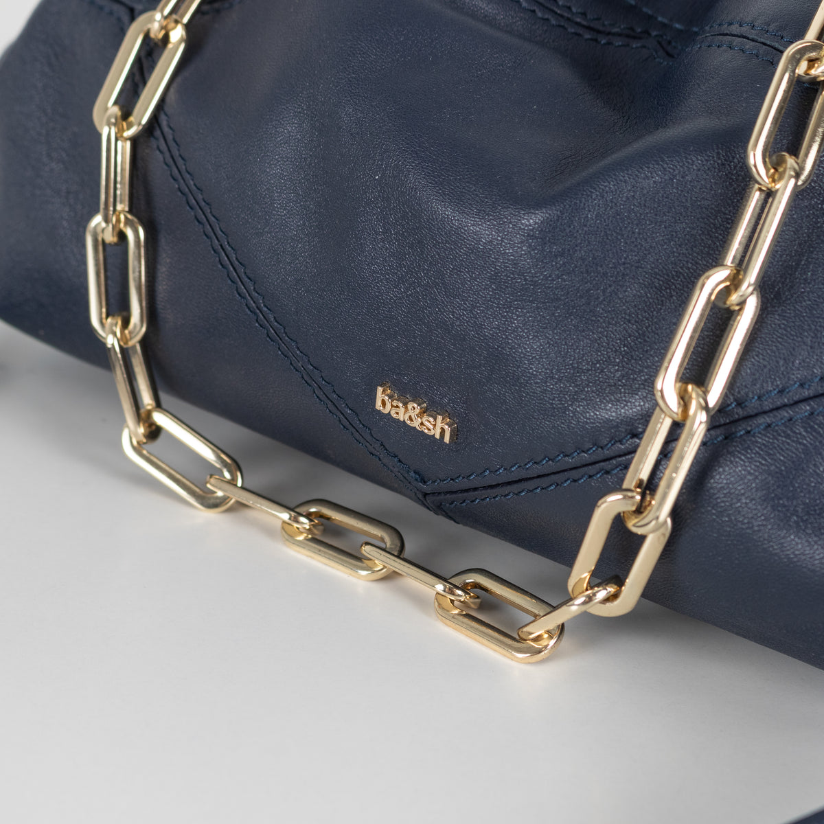Ba&sh Navy Mini June Leather Crossbody Bag