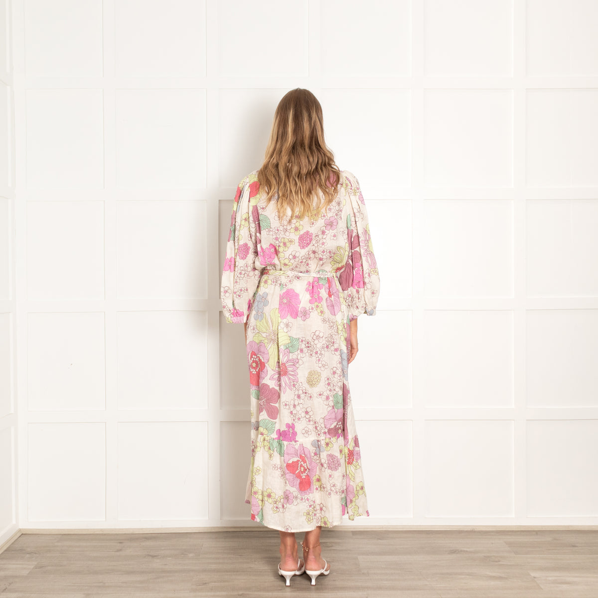 Dea Kudibal Cream Lilac Floral Linen Belted Dress