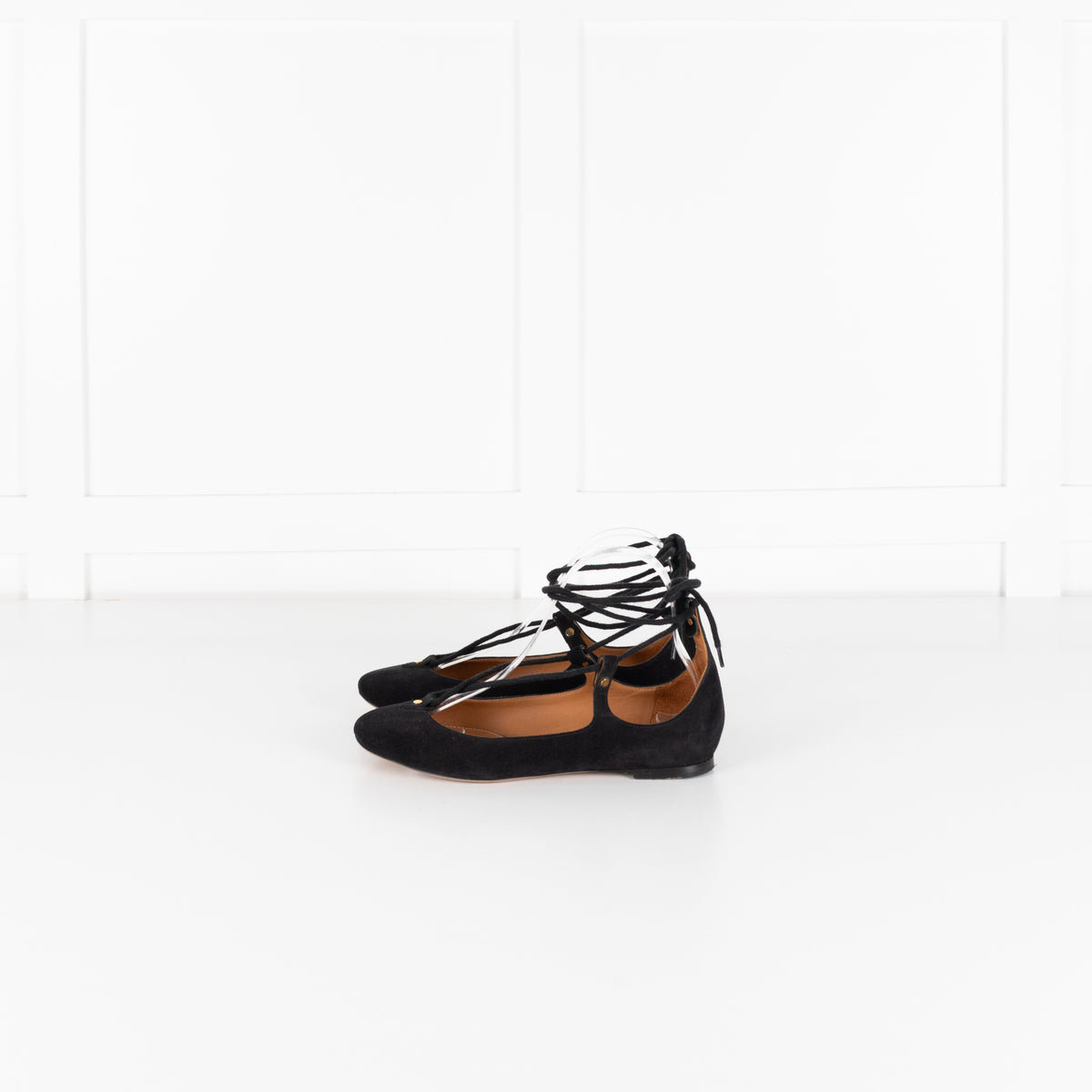 Chloe Black Suede Strappy Flat Ballet Pumps