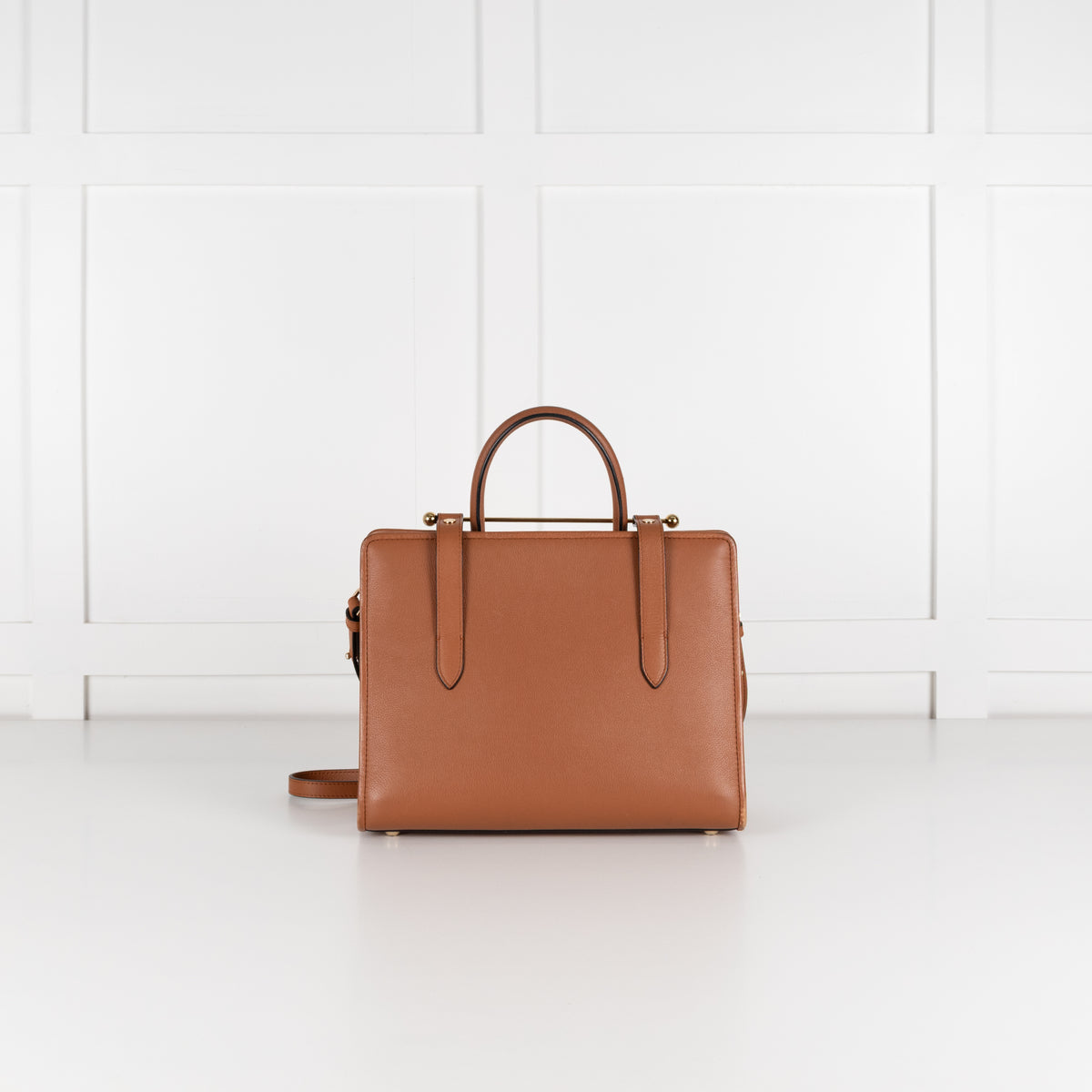 Strathberry Tan Leather Gold Bar Handbag