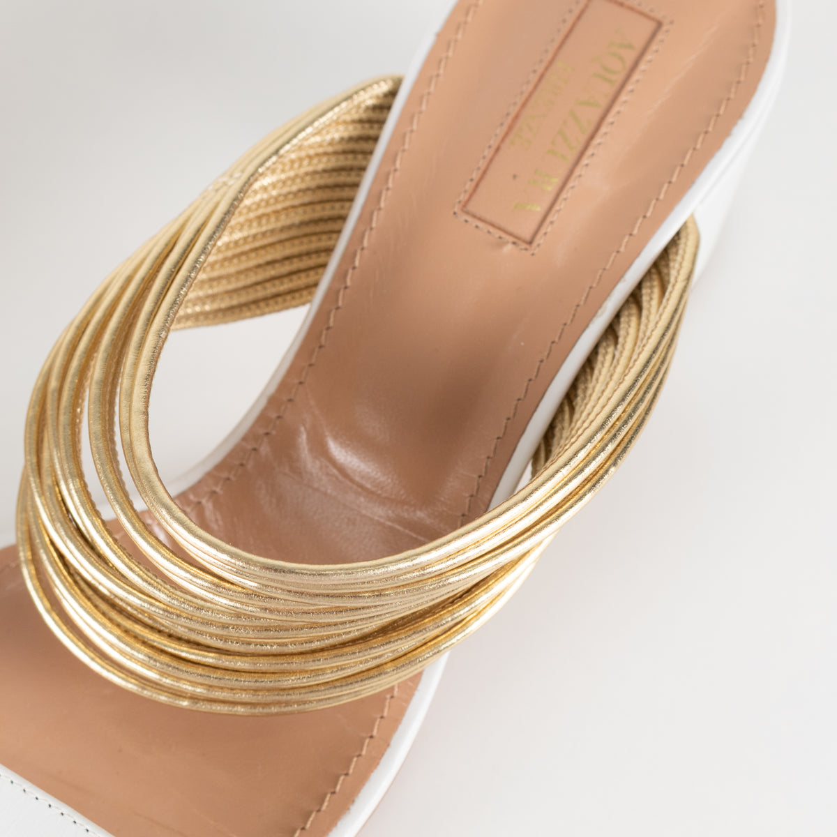 Aquazzura White Gold Leather Rendez Vous Block Heel Sandals