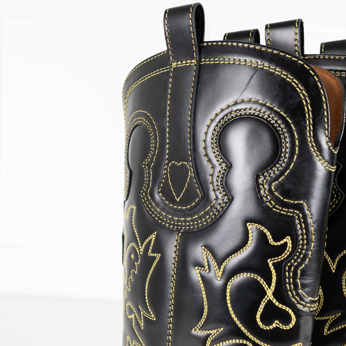 GANNI Mid Shaft Embroidered Western Boot Black/Yellow
