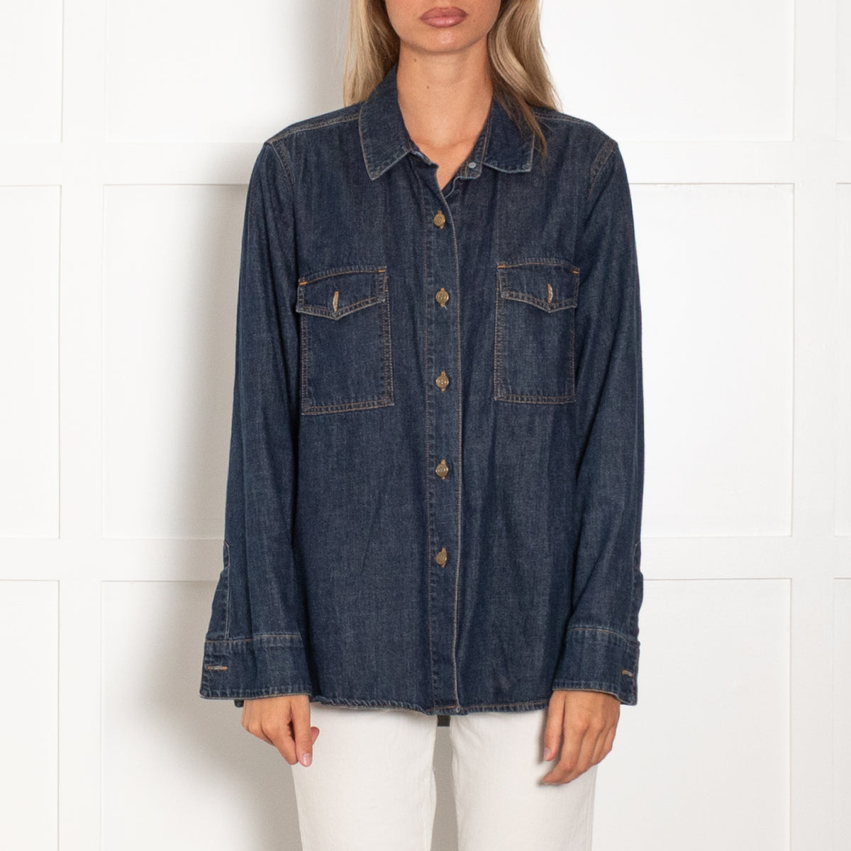 By Iris Dark Navy Blue Denim Long Shirt