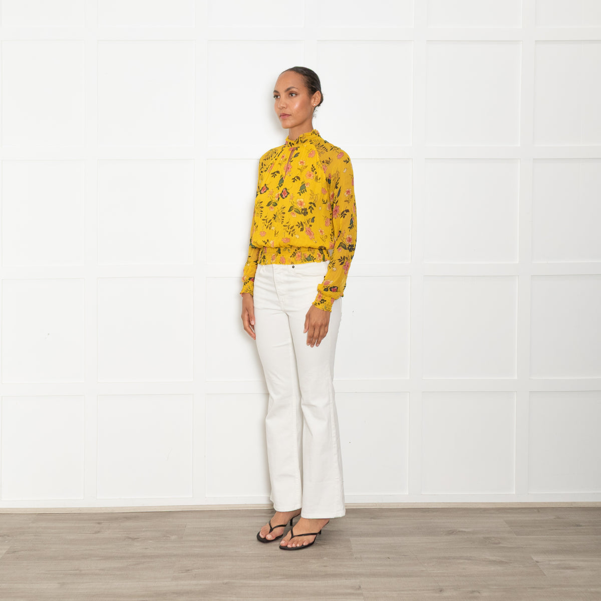 Kooples X Sport Yellow Green Floral Cropped Top