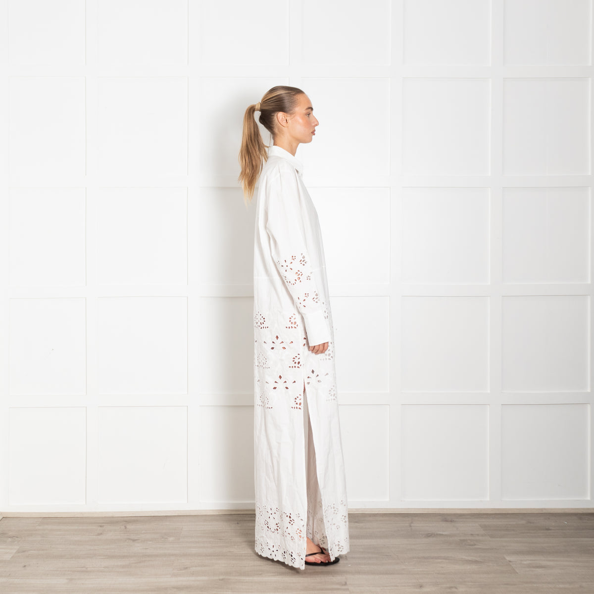Nili Lotan Louanne White Lazer Cut Long Dress