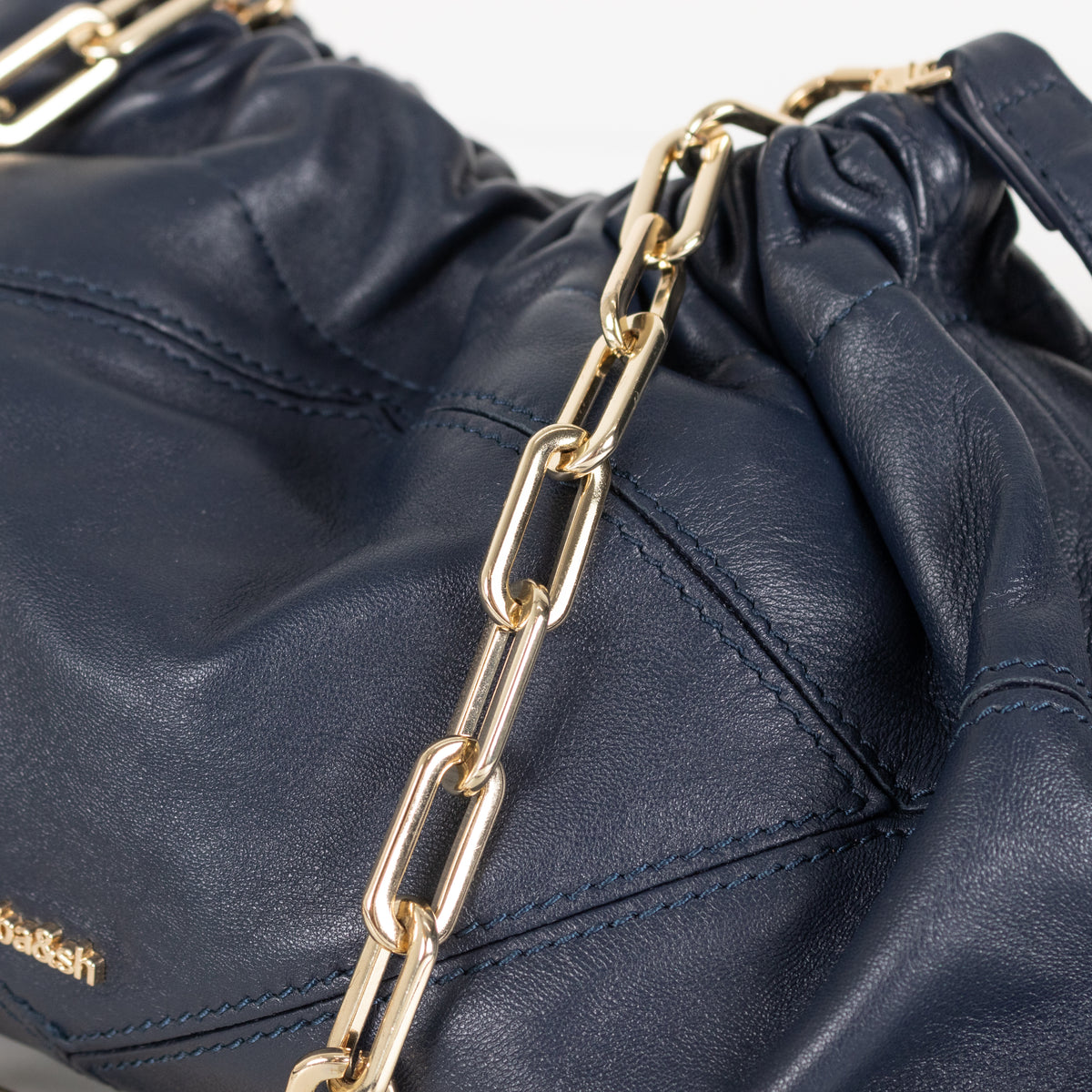 Ba&sh Navy Mini June Leather Crossbody Bag