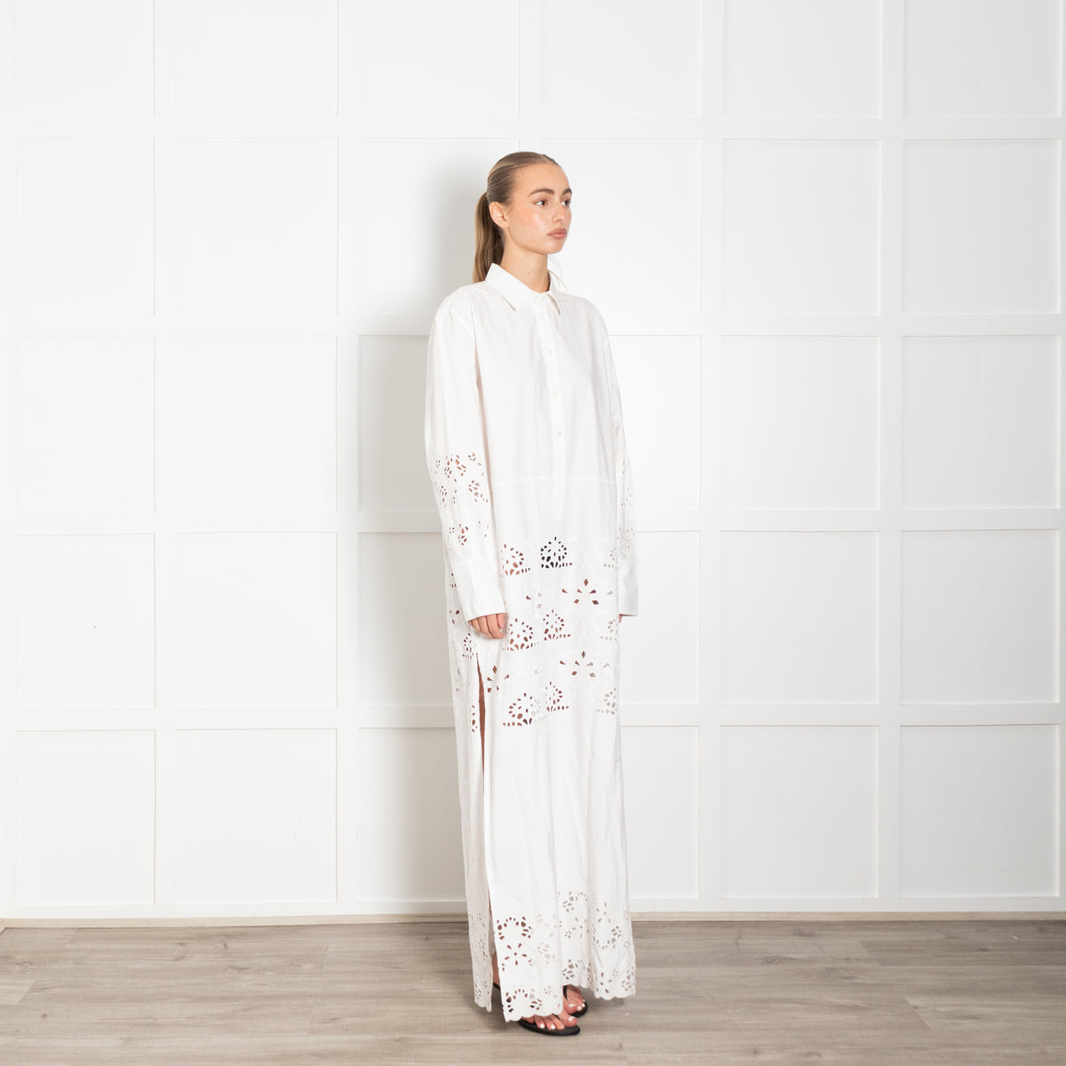 Nili Lotan Louanne White Lazer Cut Long Dress