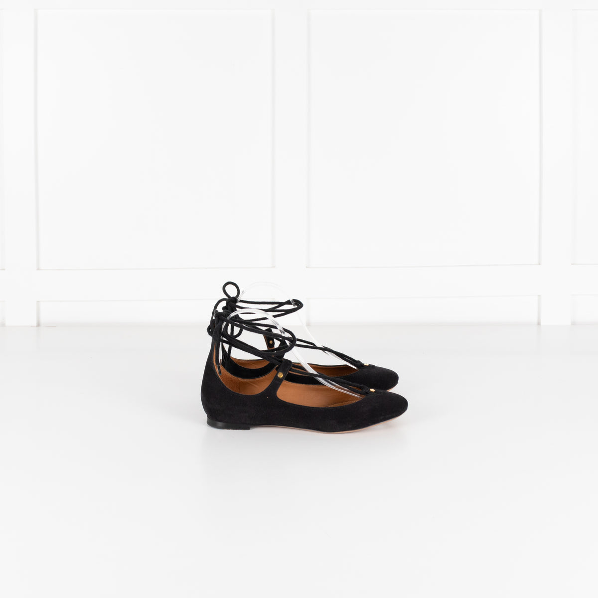 Chloe Black Suede Strappy Flat Ballet Pumps