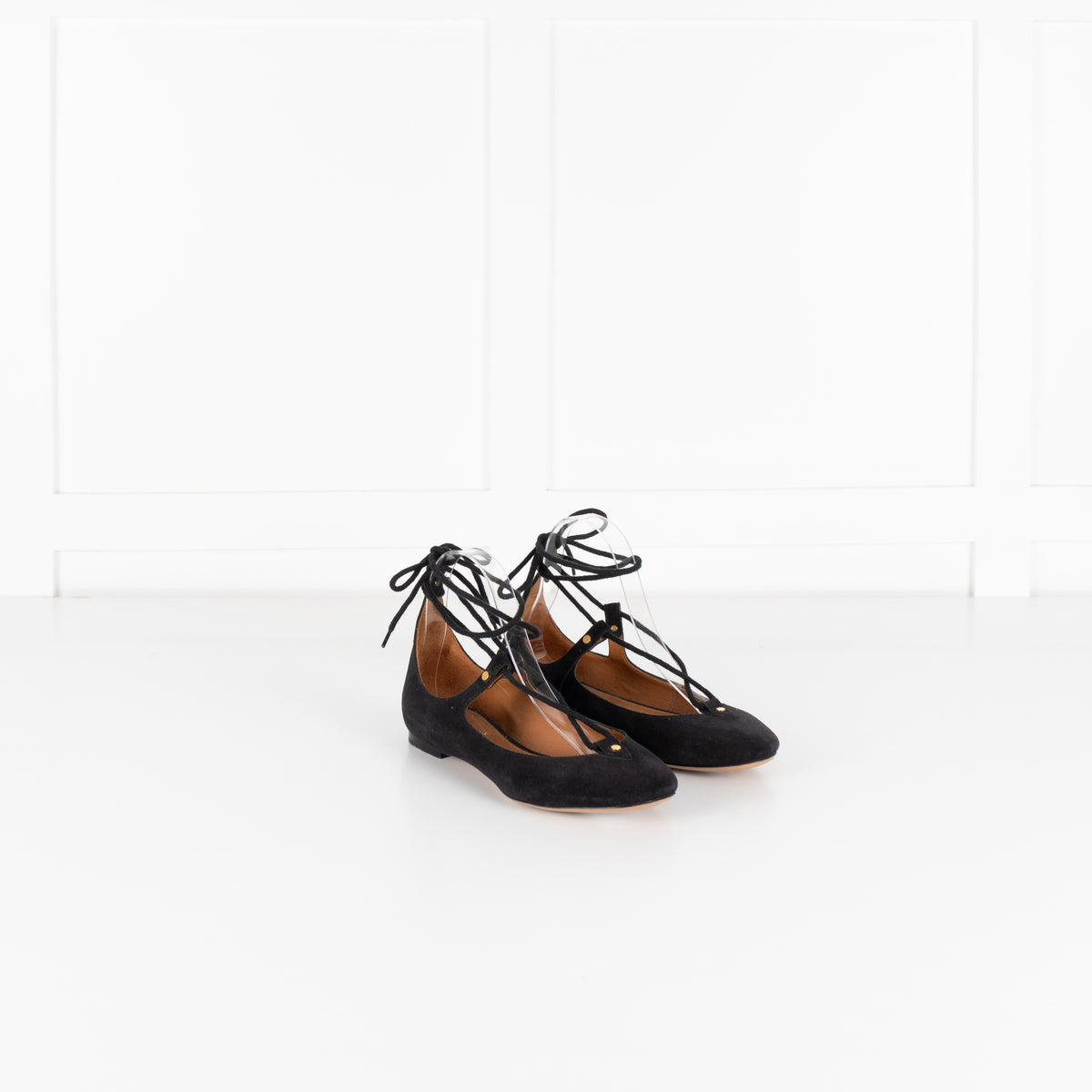 Chloe Black Suede Strappy Flat Ballet Pumps
