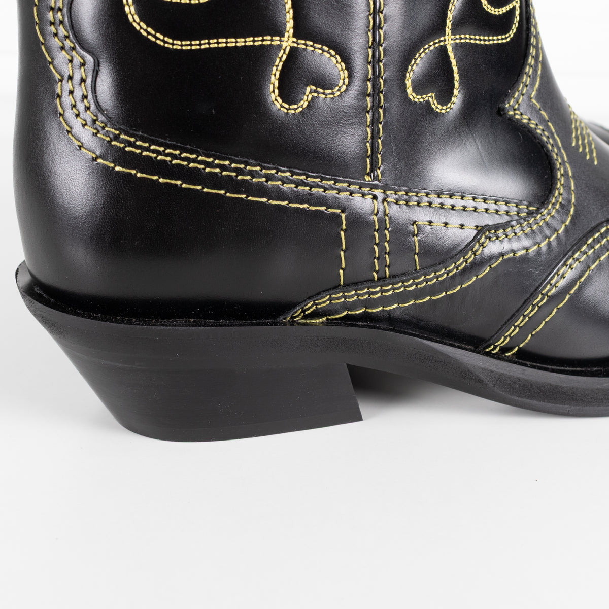GANNI Mid Shaft Embroidered Western Boot Black/Yellow