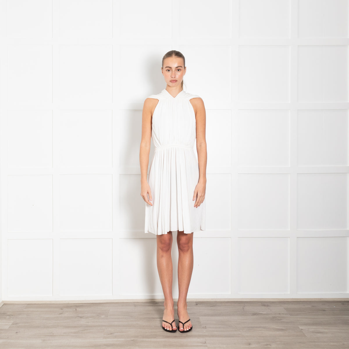 Another Tomorrow Shirred Off White Gathered Dress