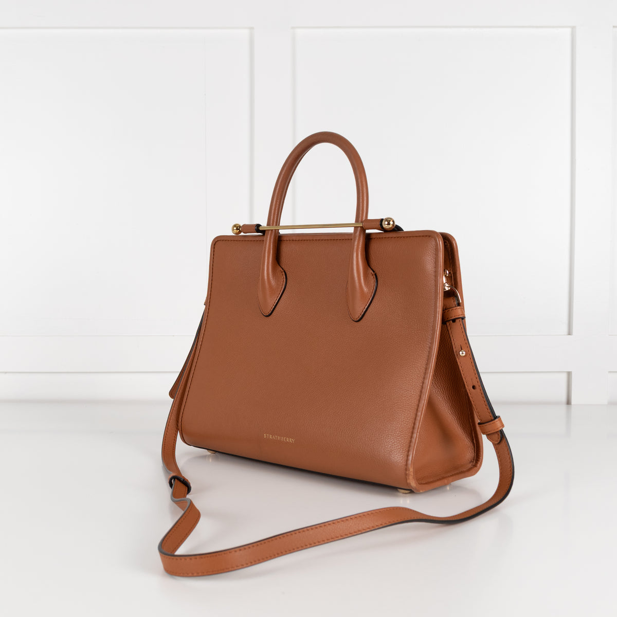 Strathberry Tan Leather Gold Bar Handbag