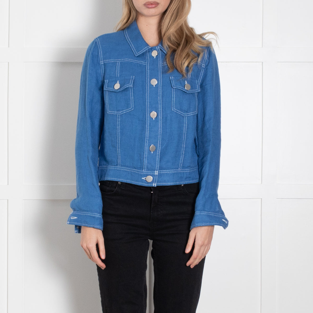 Brora Blue Linen Utility Style Jacket