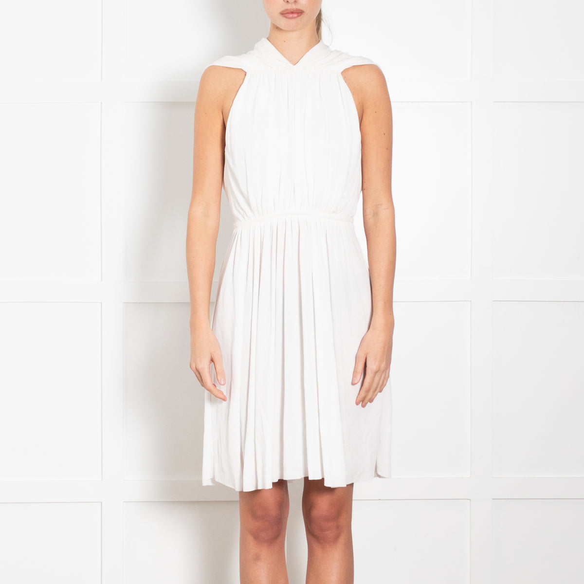 Another Tomorrow Shirred Off White Gathered Dress