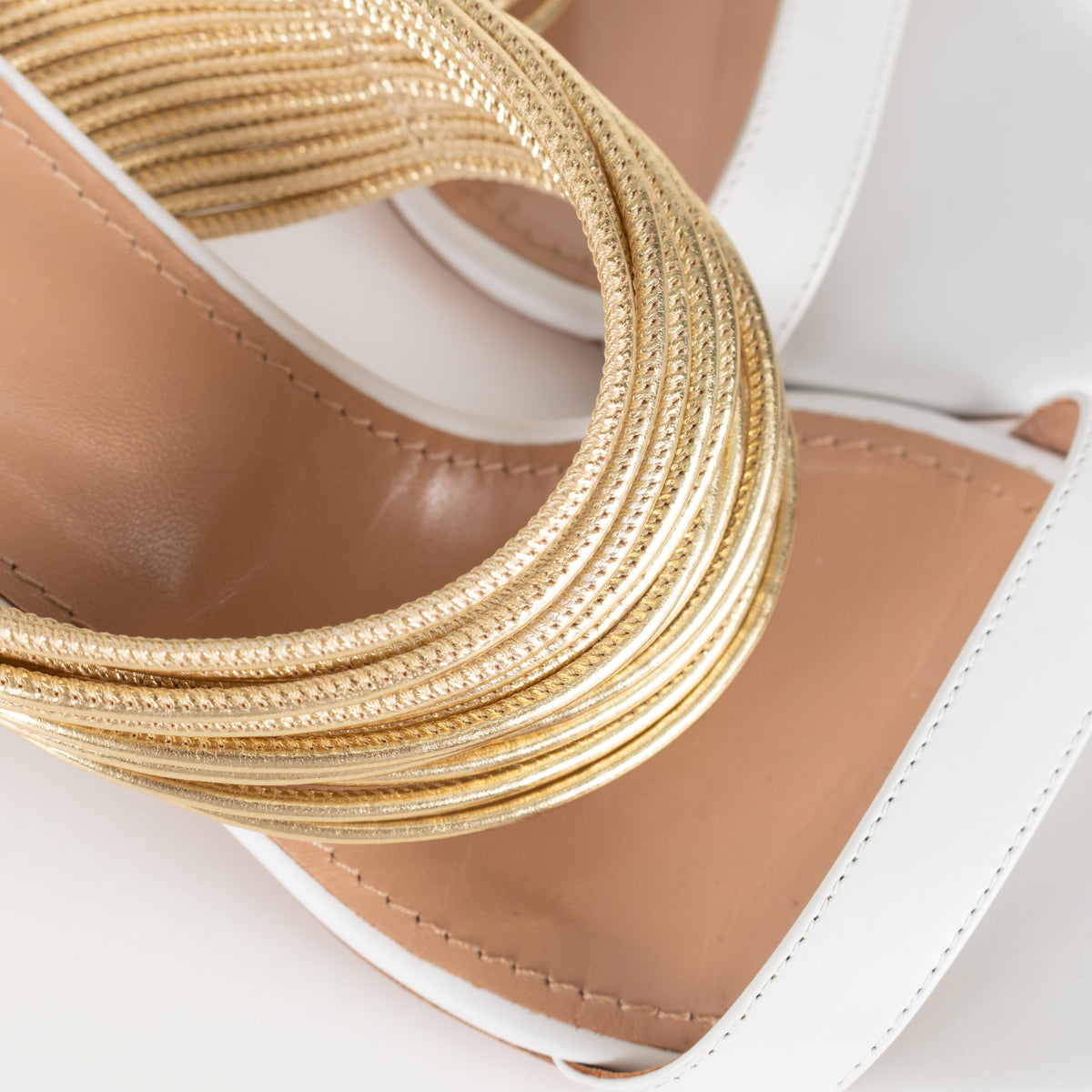 Aquazzura White Gold Leather Rendez Vous Block Heel Sandals