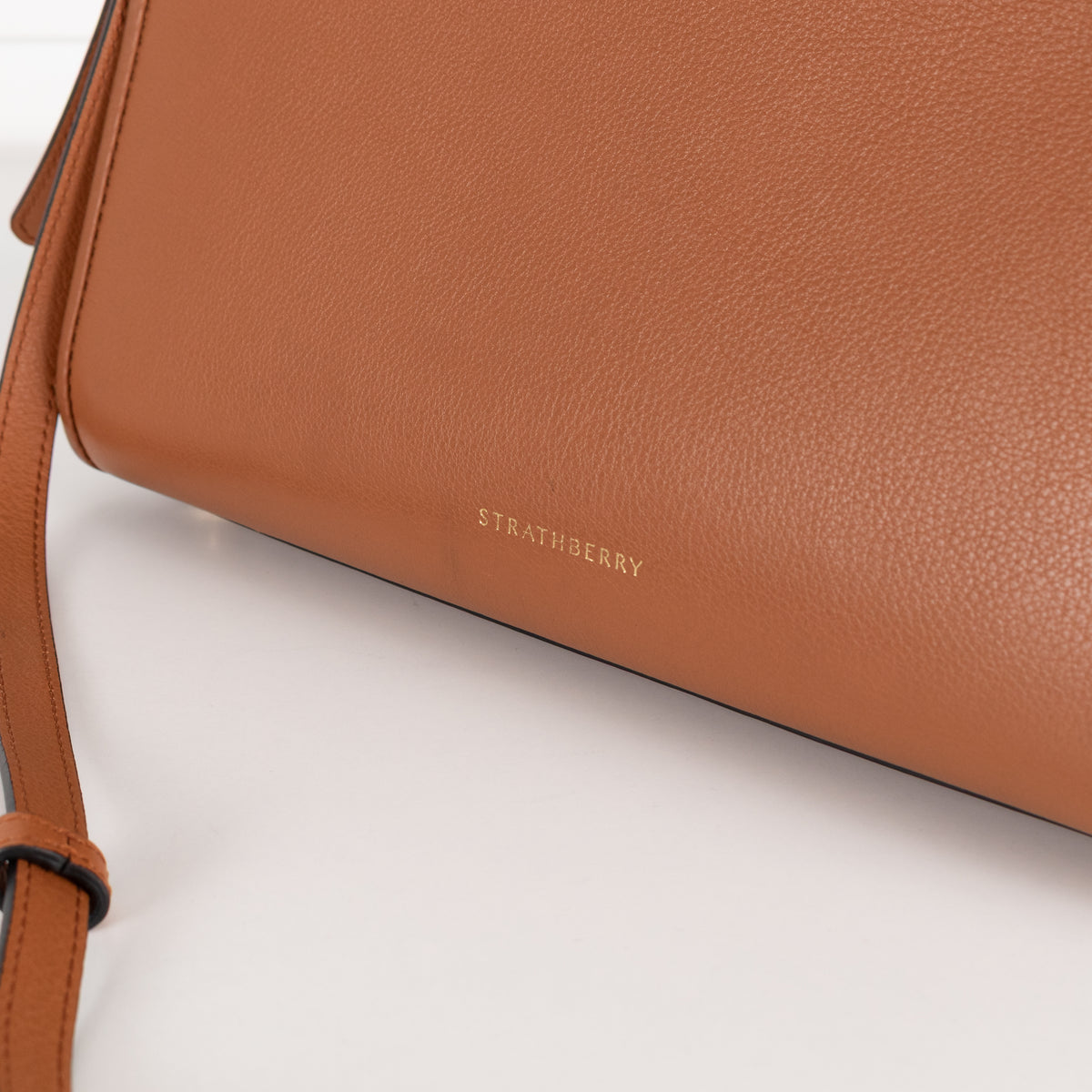 Strathberry Tan Leather Gold Bar Handbag
