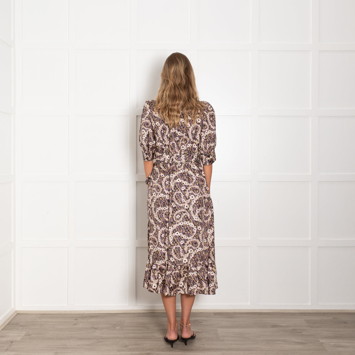 Sandro Purple Yellow Floral Wrap Midi Dress