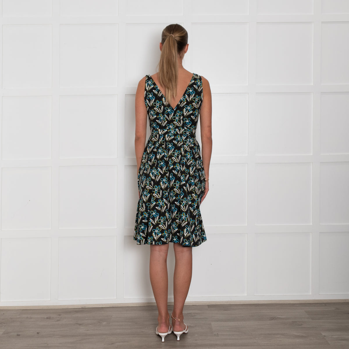 Prada Black White Blue Cotton Sleeveless Dress