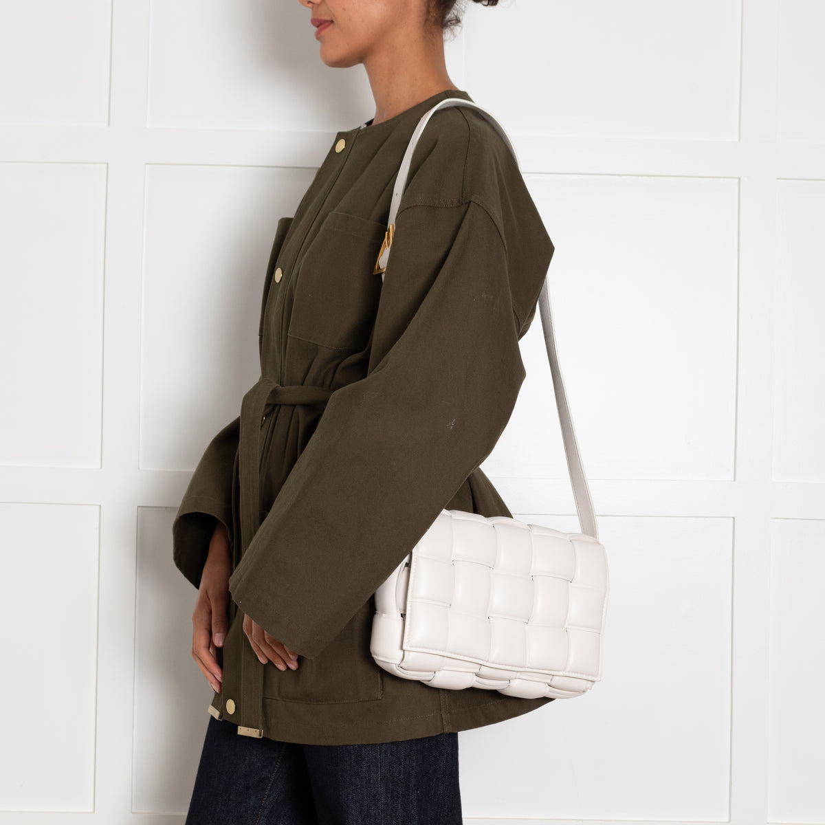 Bottega Veneta Cream Padded Leather Cassette Cross Body Bag