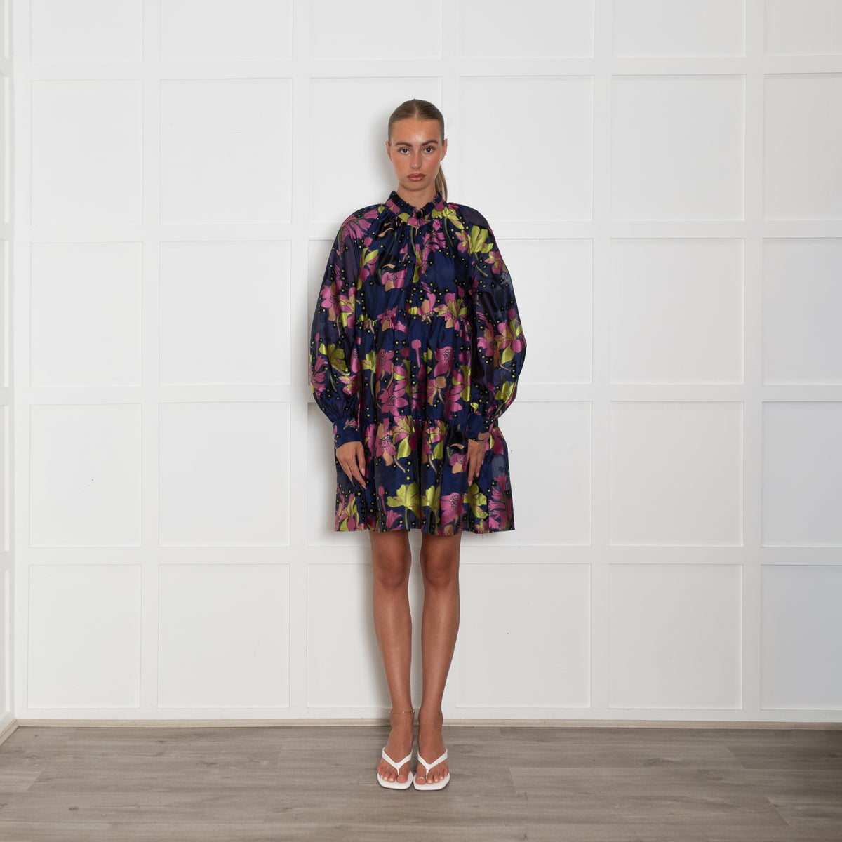 Stine Goya Blue and Pink Tiered Mini Dress