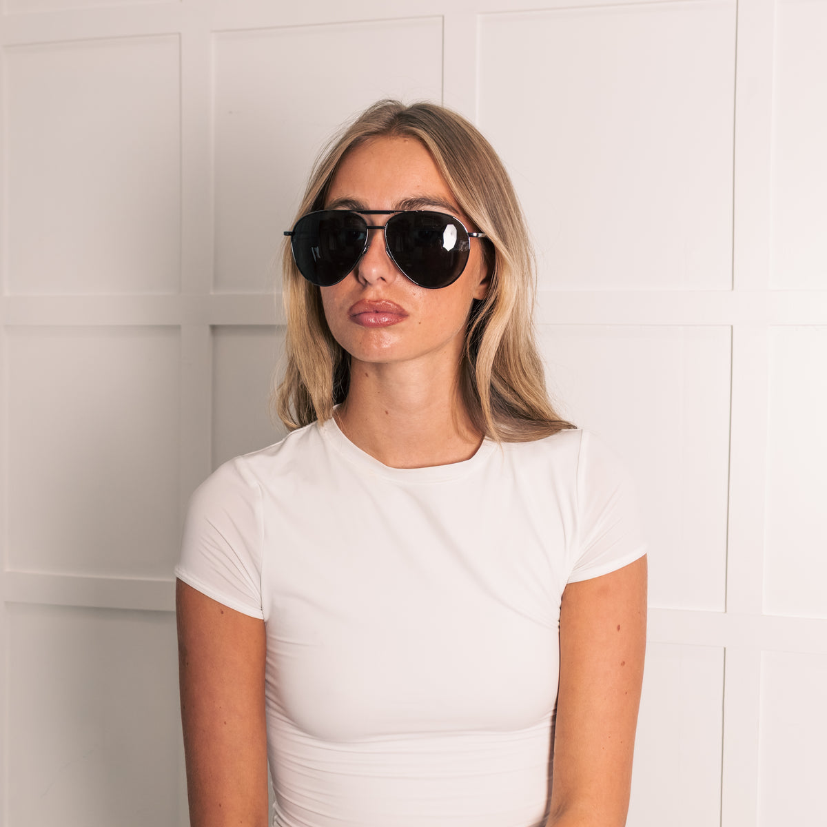 Linda Farrow Gunmetal Titanium Oversized Aviators with Black Lenses