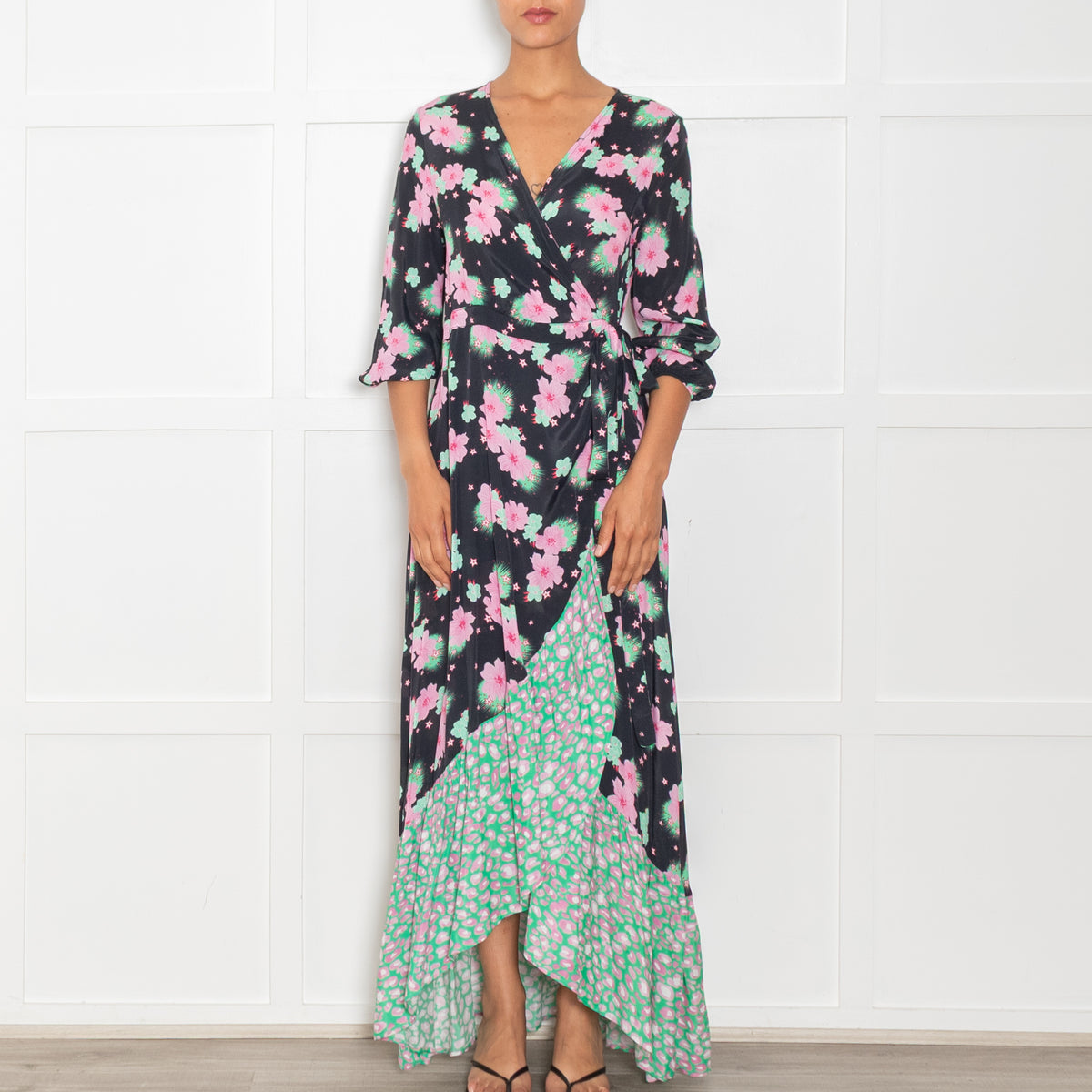 Primrose Park Black Wrap Dress With Pink Flowers