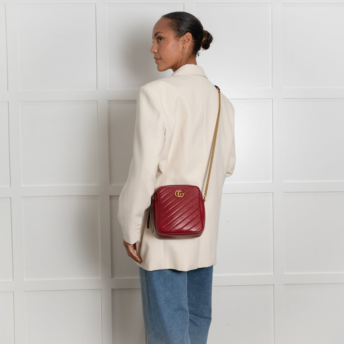 Gucci Red GG Marmont Matelasse Double Zip Crossbody