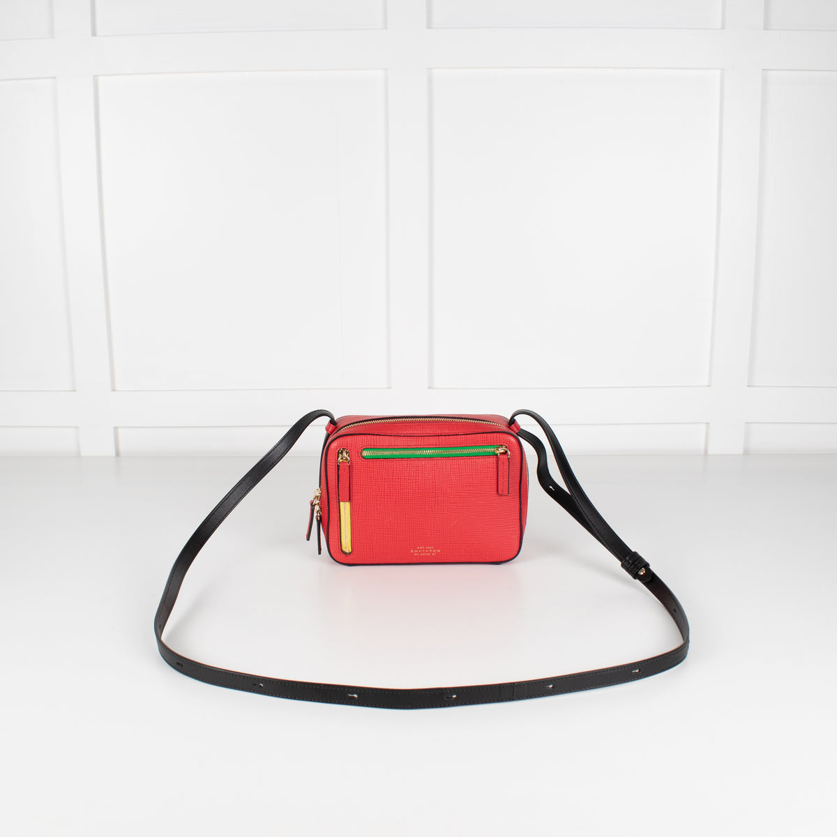 Smythson Red Panama Sliding Strap Crossgrain Leather Crossbody Bag