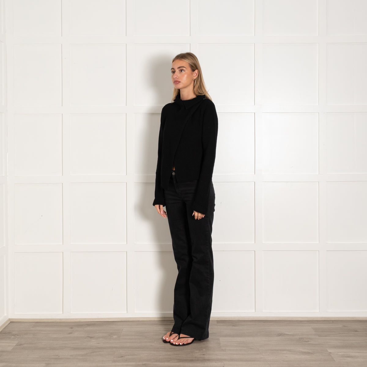 Strenesse Black Ribbed Collared Cardigan