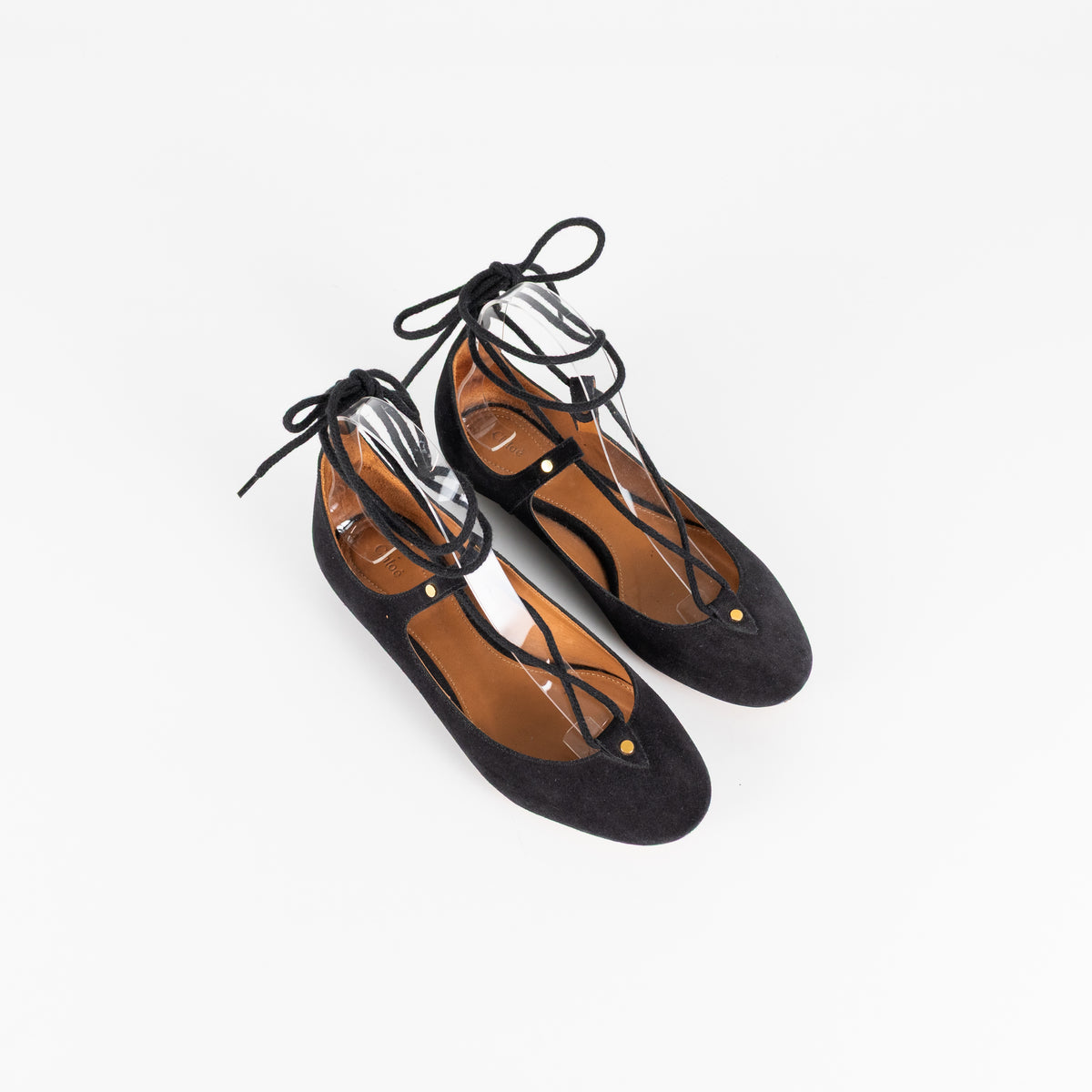 Chloe Black Suede Strappy Flat Ballet Pumps