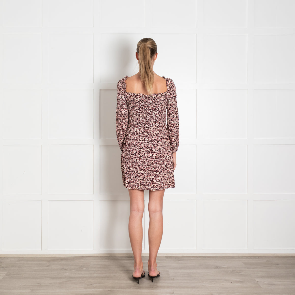 Maje Smocked Black and Red Mini Dress