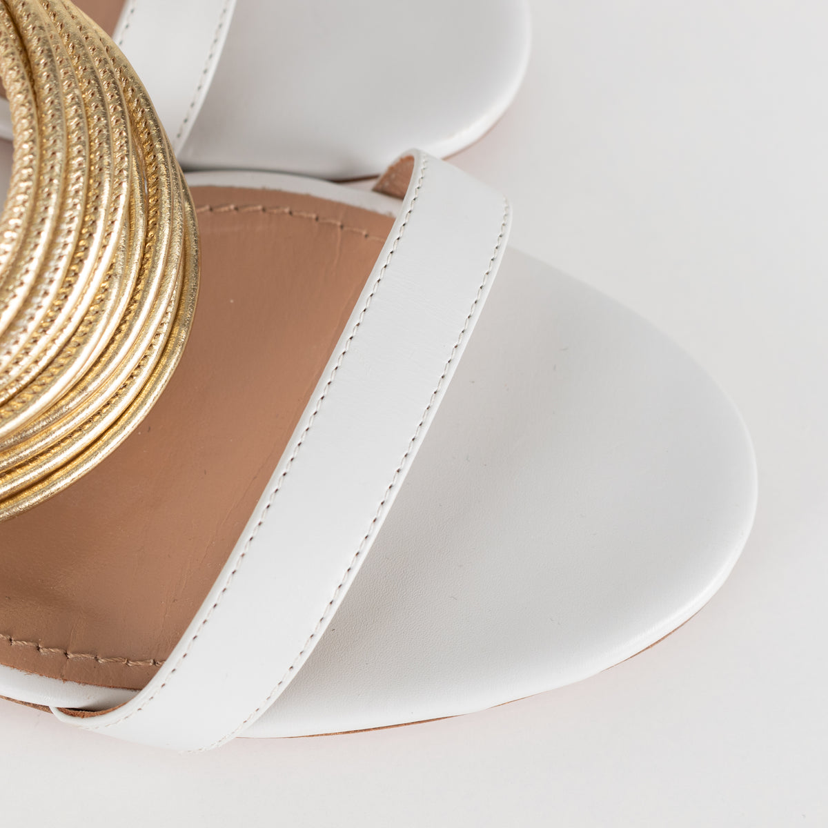 Aquazzura White Gold Leather Rendez Vous Block Heel Sandals