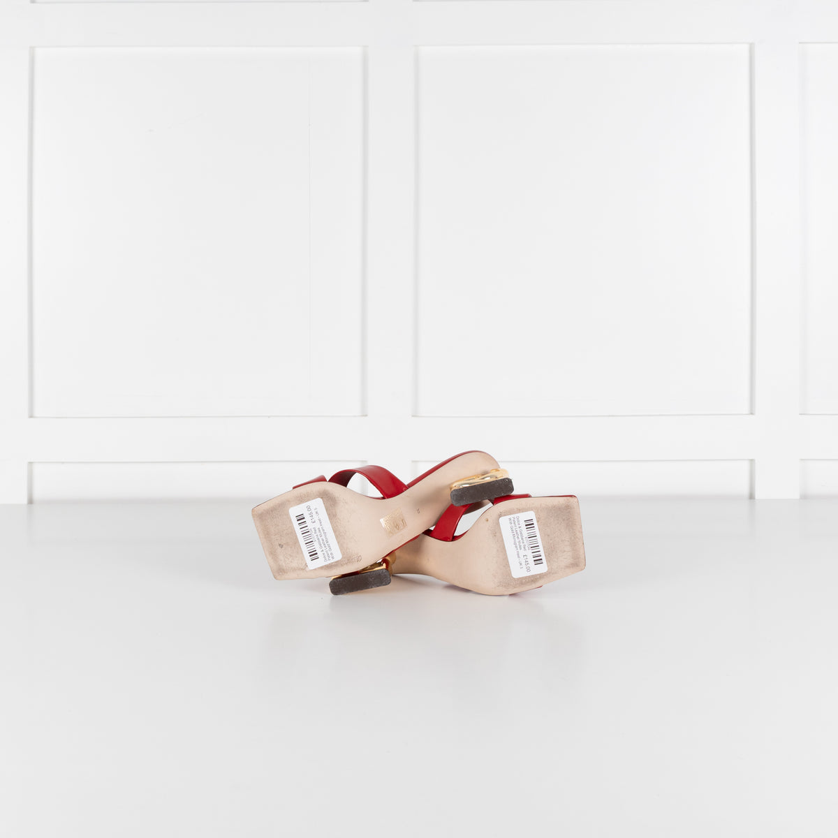 Dolce & Gabbana Red Patent Leather Mules With Gold Monogram Heel