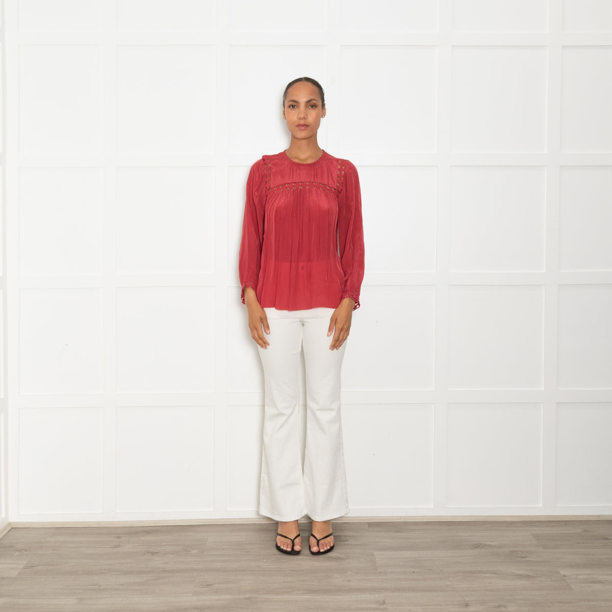 Iris Red lace Detail Smock Style Blouse