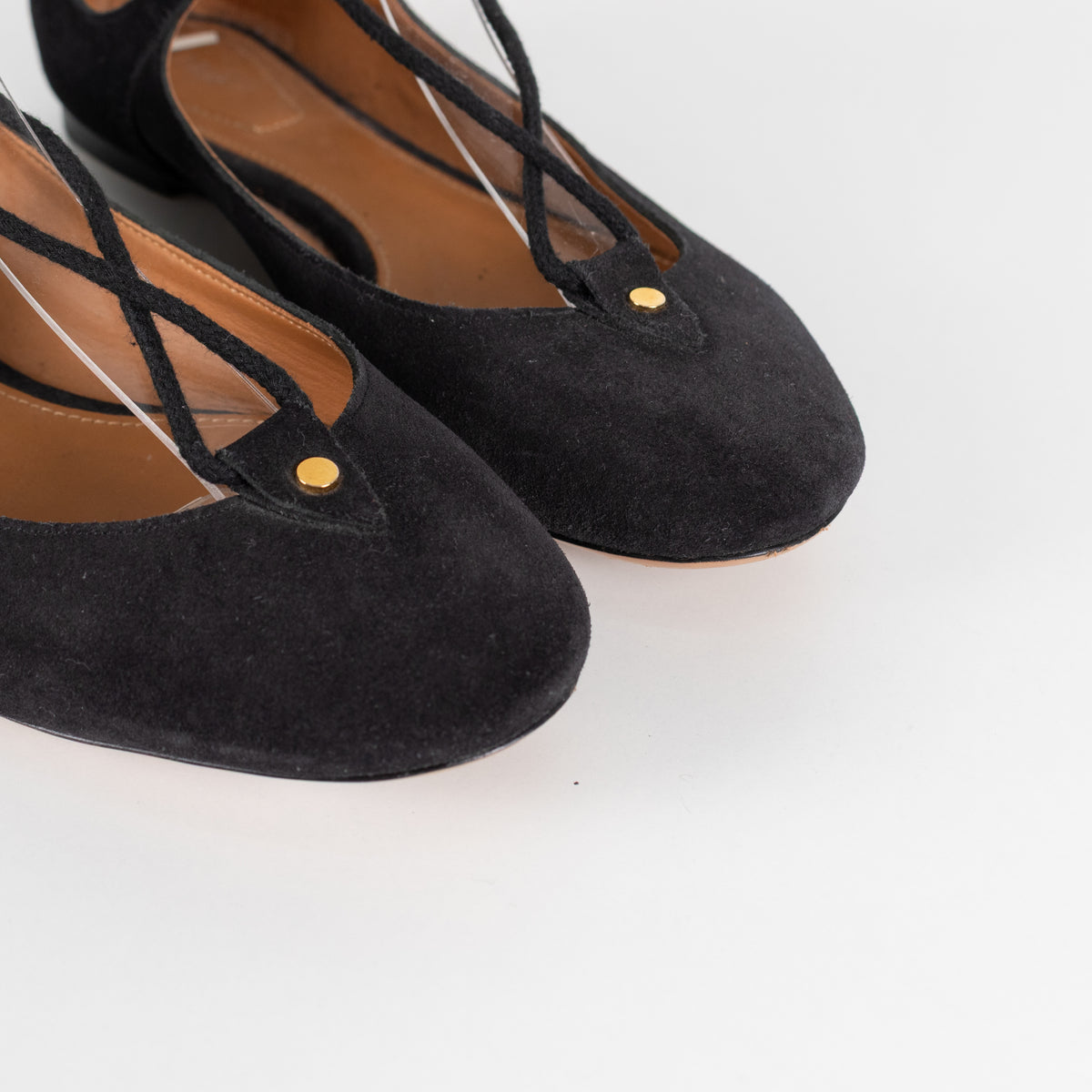 Chloe Black Suede Strappy Flat Ballet Pumps