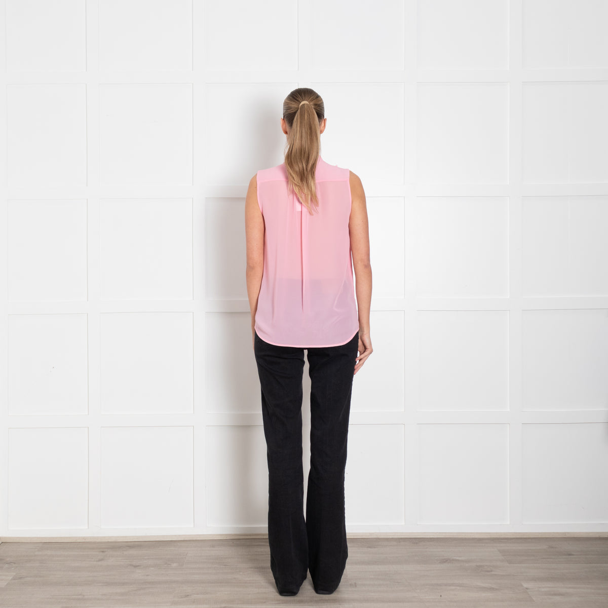 Liu Jo  Sugar Pink Ruffle Front Tie Neck Sleeveless Top